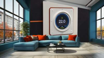 Wall thermostat with temperature display indicator for wall mounting. Wall mural