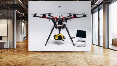 drone hexacopter with digital camera on board. studio closeup shoot. white background Wall mural