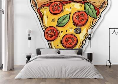 An appetizing slice of pizza, an illustration for an advertisement, a sticker or a card for a pizzeria 3 Wall mural