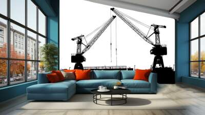 Cargo cranes in the seaport on white background Wall mural