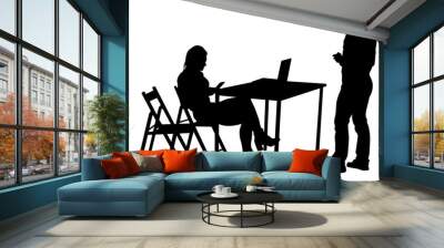 People in urban cafe. Isolated silhouettes of people on a white background Wall mural