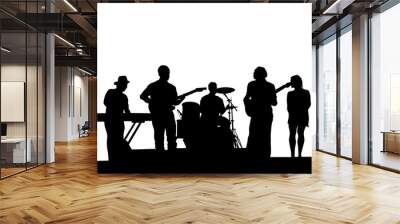 Rock band musicians on stage. Isolated silhouettes on a white background Wall mural