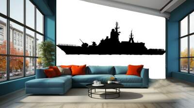 Silhouette of a large warship on a white background Wall mural