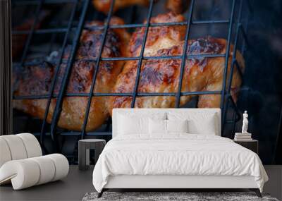 ruddy chicken wings are fried on the grill Wall mural