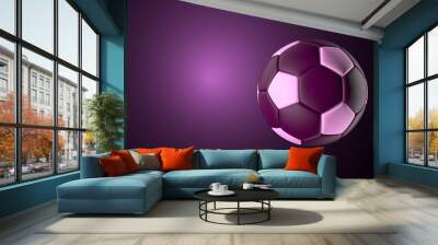 3D Soccer ball on a black background in purple light Wall mural