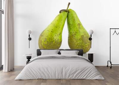 Two whole pears isolated on a white background. Top view. Wall mural