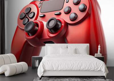 Red Game Controller with Dual Joysticks and Buttons, Isolated on White Transparent Background, PNG Element Wall mural