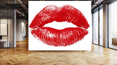 Red lipstick mark kiss isolated on transparent white background, png Lipstick kiss mark Wall mural