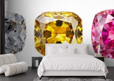 Set of spinel gem stone. Colorful gem stones set in various colors - yellow, red, white, blue and turquoise. Isolated on transparent white background, png Wall mural