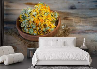 calendula officinalis, marigold, dried flowers, macro Wall mural