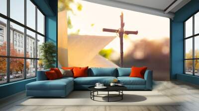 The Bible on the background of the cross and life-giving light Wall mural