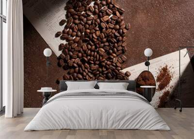 coffee beans on a brown background Wall mural