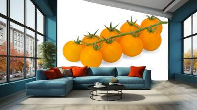 a sprig of fresh yellow cherry tomatoes on a white isolated background. Wall mural