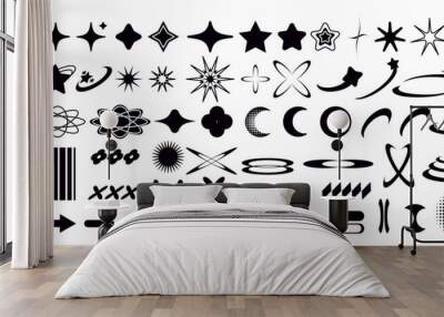 set of y2k bling retro elements and abstract brutalism shapes. hipster graphic objects for logo, ico Wall mural