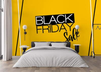 Black Friday sale inscription design template.  Black Friday Sale offer. Discount offer presentation. Creative concept for sales season. Black Friday banner on yellow background. Vector lettering illu Wall mural