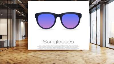 Black sunglasses with gradient mirror Lens. isolated illustration on white background with text for banner Wall mural