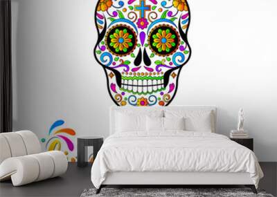 Mexican Sugar skulls, Cinco de Maya vector isolated illustration on white background.  Wall mural