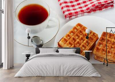 Soft waffles with filling and a Cup of tea Wall mural