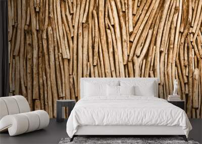 Twig textured background. Abstract brown wooden textured backdrop. Wall mural