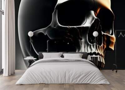 royal golden fiery black neon skull with bones and horns Wall mural