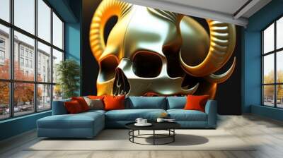 royal golden fiery black neon skull with bones and horns Wall mural