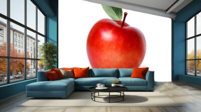 Red Apple with a green leaf on a white isolated background. Wall mural