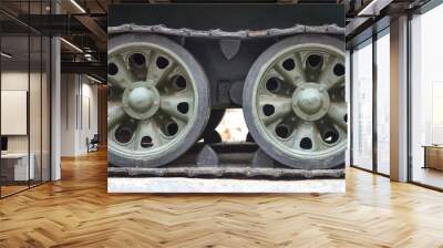 tank caterpillar, iron wheels, tank undercarriage close up Wall mural