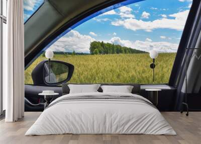 view of the wheat field in the car window Wall mural