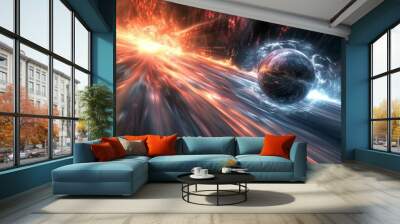 Abstract scene with planet in space, computer generated abstract background Wall mural