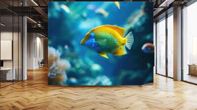 Colorful tropical fish swimming in the blue water of the aquarium Wall mural