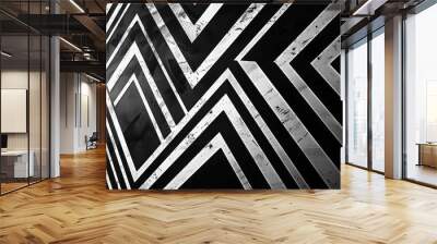 Complex, geometric pattern with alternating black and white lines, creating a sense of depth and movement Wall mural