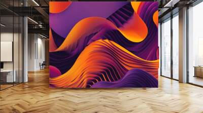 Digital art piece featuring abstract, flowing shapes with a color palette dominated by orange and purple hues Wall mural