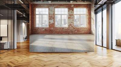 Empty room with red brick wall and window Wall mural