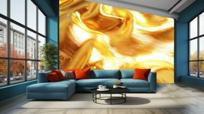 Gold-colored fabric with a reflective, shiny texture and a wavy, flowing pattern Wall mural