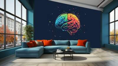 Human brain with colorful dots on dark background Wall mural