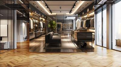 Modern interior of a luxury and fashionable clothing store Wall mural