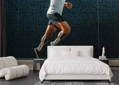 Person running with a prosthetic leg, emphasizing themes of athleticism, adaptability, and possibly overcoming adversity Wall mural