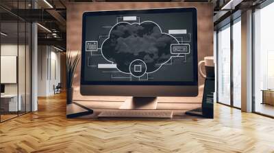 The concept of cloud computing on the screen of a modern desktop computer Wall mural