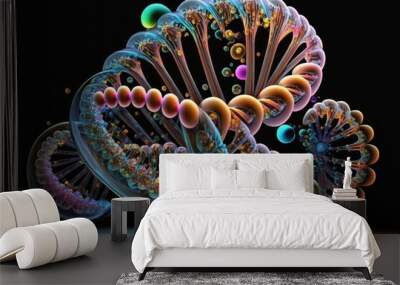 Twisted multicolored structure of a molecule on a black background Wall mural