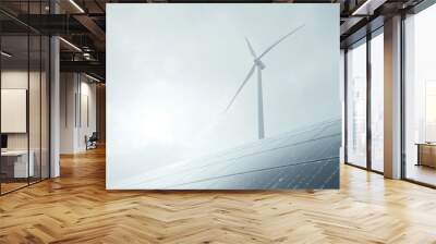 Wind turbine and solar panels, which are both renewable energy sources Wall mural