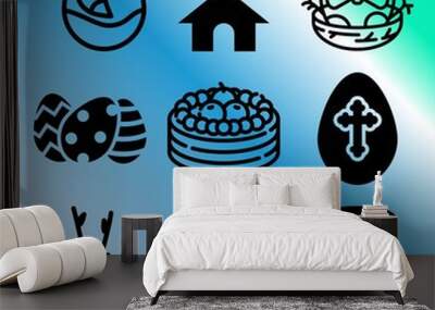 Vector icon set  about easter with 9 icons related to plate, pastry, gourmet, foliage and vector Wall mural