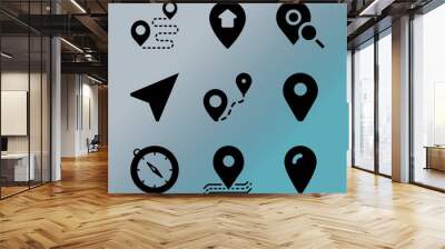 Vector icon set about location with 9 icons related to business, paper, sign, picture, 3d, asphalt, computer, display, south and outline Wall mural