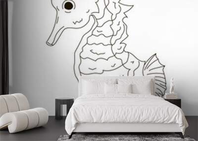 Illustration of a seahorse in line style. Vector illustration of fish isolated on white background. Wall mural