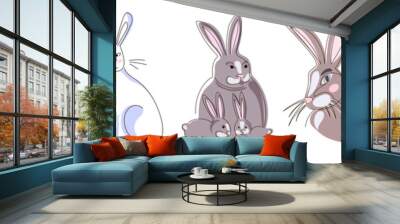 Set of seven bunnies. Cute bunnies in doodle style. Vector illustration, isolated on white background. Wall mural