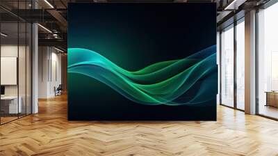 Colorful energy-charged background with dark sky-blue and green waves. AI generated illustration. Wall mural