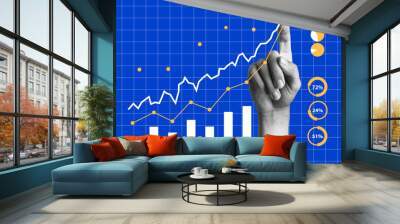 Minimalist collage with hands. Finance-themed banner. Digital finance business data graph showing technology of investment strategy for perceptive financial business decision Wall mural