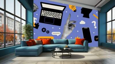 Set of digital interface. Vector illustration in a flat style with collage elements Wall mural