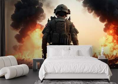 Army soldier in action. Great explosion with fire and smoke billows, ai generative Wall mural