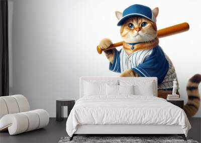 cat baseball player on white background Wall mural