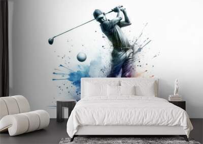 Golf watercolor splash player in action with a ball isolated on white background Wall mural